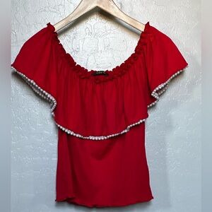 Red Off-Shoulder Women’s Sleeveless Top